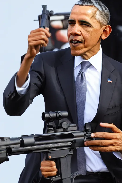 Image similar to obama with a rifle, professional HD photography, realistic