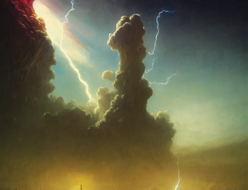 Image similar to a space laces kind of poster cinematic sci - fi scene and science fiction theme with lightning, aurora lighting. clouds and stars. smoke. a ball of light in the middle. futurism. fantasy. by beksinski carl spitzweg and tuomas korpi. baroque elements. oil painting. dramatic. artstation. 8 k