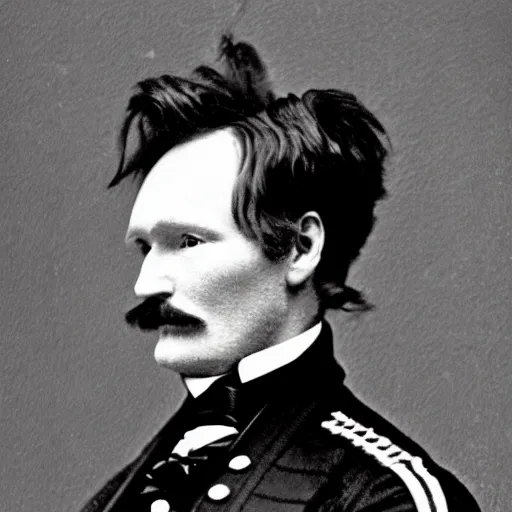 Image similar to a photograph from 1 8 6 5 of conan o'brien as a union general