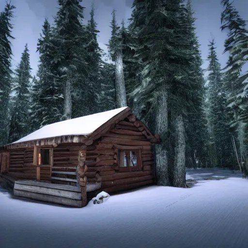 Image similar to a cabin in the woods unreal engine