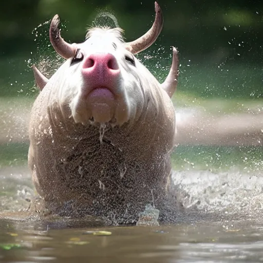 Prompt: a moomoo doing a boingboing over the splish splash