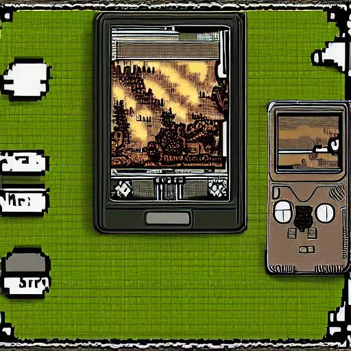 Image similar to Skyrim as a Gameboy color game, displayed on an old Gameboy