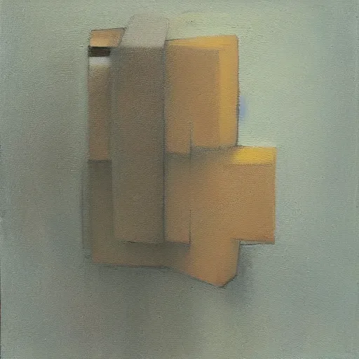 Image similar to a painting by shaun tan of an abstract sculpture by the caretaker