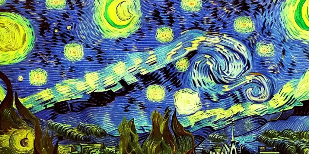 Image similar to outer space with eldritch terror in the middle of composition, cosmic horror, ultra realistic, highly detailed, HD, sharp focus, cinematic lighting, realistic, vivid colors, oil painting, non blurry, sharp, art by van Gogh