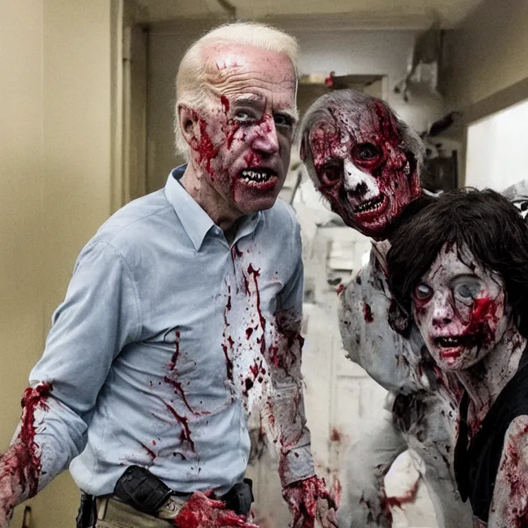 Prompt: zombie Joe Biden in The Walking Dead