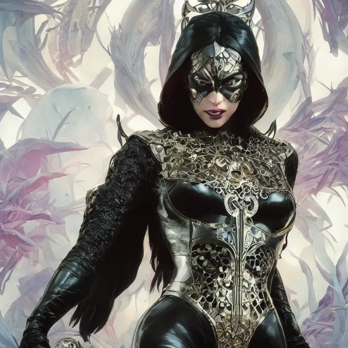 Image similar to a beautiful female super villain being evil, ultra realistic, concept art, intricate details, serious, highly detailed, photorealistic, octane render, 8 k, unreal engine, art by todd mcfarlane and artgerm and greg rutkowski and alphonse mucha