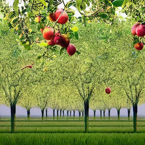 Image similar to photo of an orchard where the trees grow humans instead of fruits, photorealistic, futuristic, dystopian,