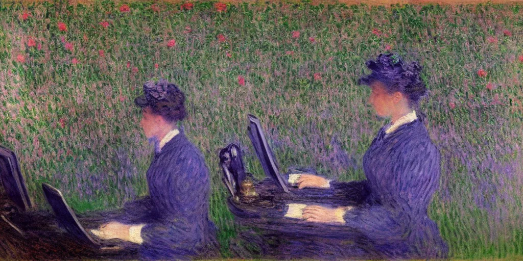 Prompt: monet was fuming at the computer, by monet