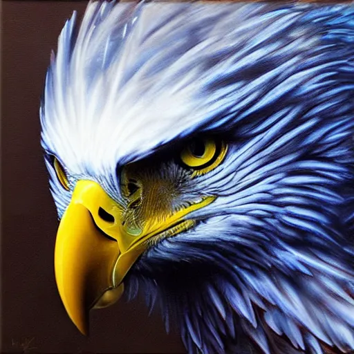 Image similar to blue spectral eagle, oil on canvas, hyperrealism, photo realistic, high detail, cinematic, masterpiece, intricate, centered