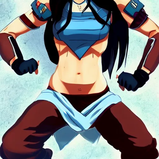 Prompt: high quality artwork of tifa lockhart dressed as korra, trending on artstartion