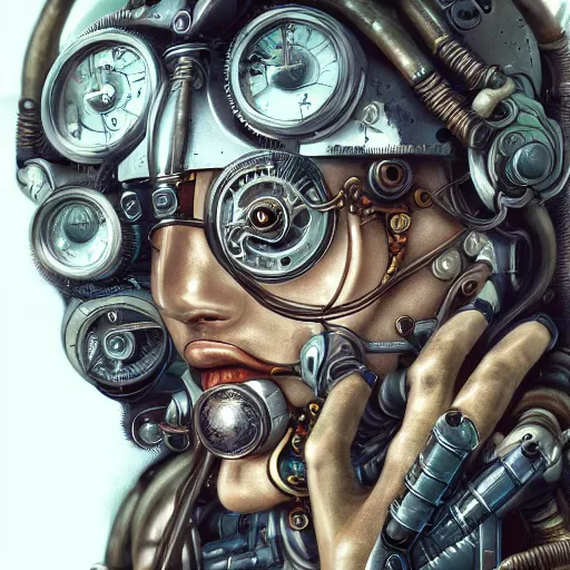 Image similar to portrait painting of a steampunk cyborg doctor, transhumanism, ultra realistic, concept art, studio ghibli, intricate details, eerie highly detailed