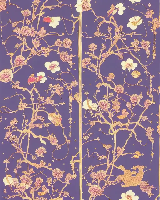 Image similar to astral flowers, chinoiserie wallpaper by leiji matsumoto and james jean