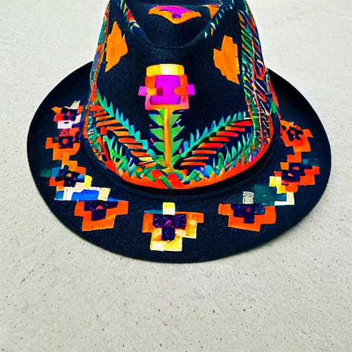 Prompt: mexican folk art fedora