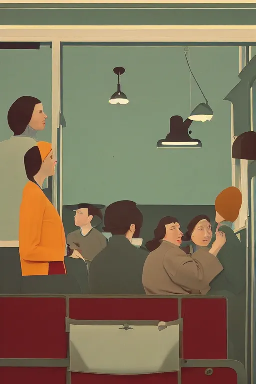 Image similar to scene from wes anderson train by helen lundeberg