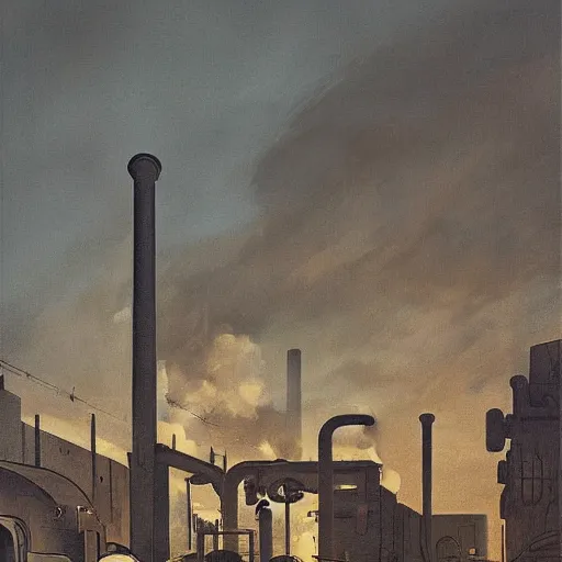 Image similar to steel factory yard giorgio de chirico graham sutherland greg rutkowski odd nerdrum simon stalenhag