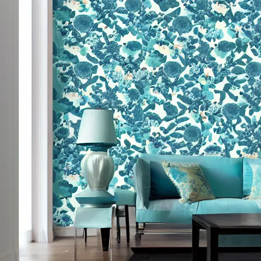 Image similar to onyx aqua floral blooms, cerulean swirling, oriental wallpaper