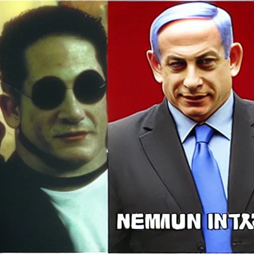 Image similar to benjamin netanyahu as morpheus from the matrix