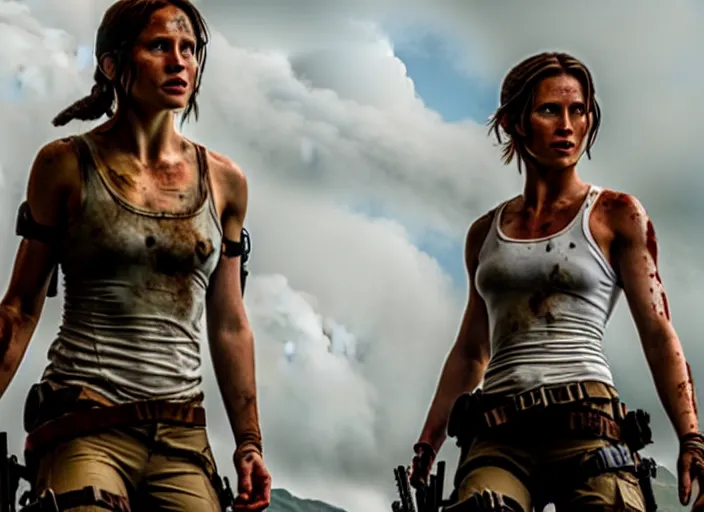 Image similar to film still of!!!! daisy edgar jones!!! as lara croft in new tomb raider movie, 8 k