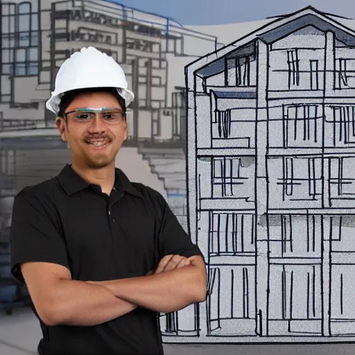 Image similar to civil engineer in front of building under construction, hand drawn, sketch