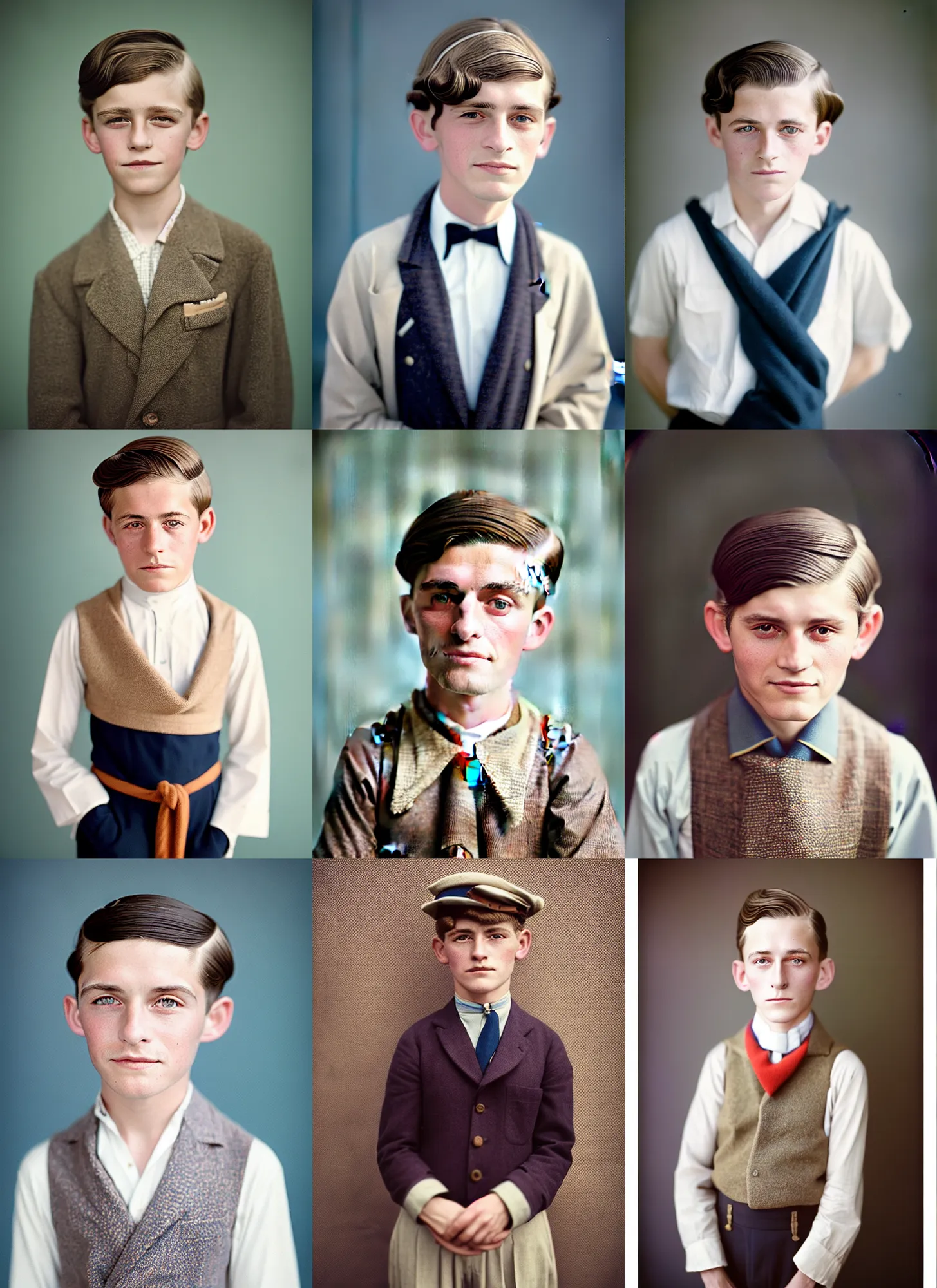 Prompt: kodak portra 4 0 0, 8 k, highly detailed, britt marling style, colour studio - portrait of a handsome 8 year old sailor boy, muted colours, up face with 1 9 2 0 s hair style and cloth style, asymmetrical, hasselblad