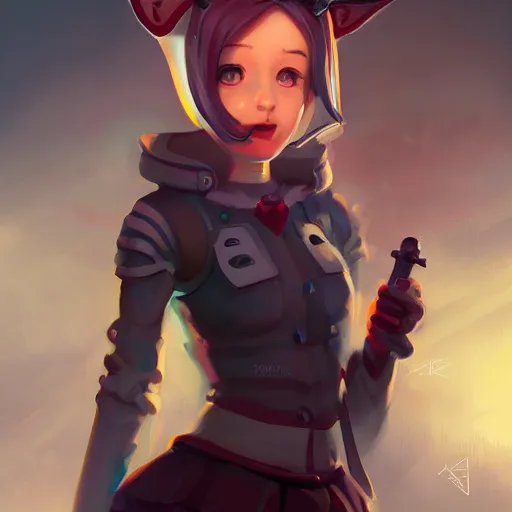 Image similar to full portrait of a cute young woman with robot ears, 4k, sharp focus, Andreas Rocha