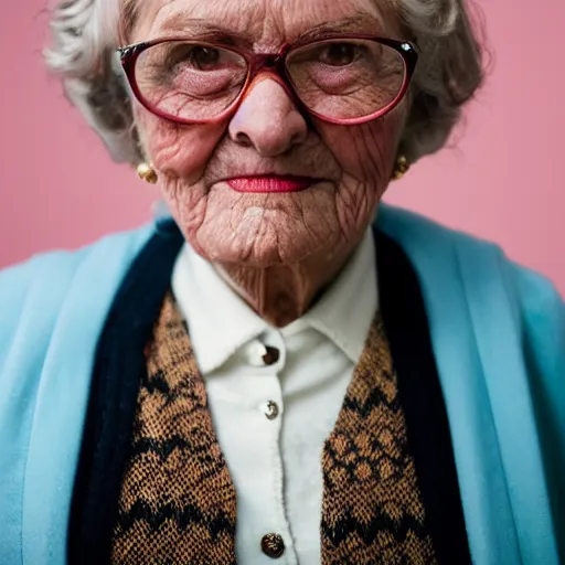 Prompt: Mid Closeup portrait of a very well-dressed old lady, photo made by Wes Anderson award winning, 4K