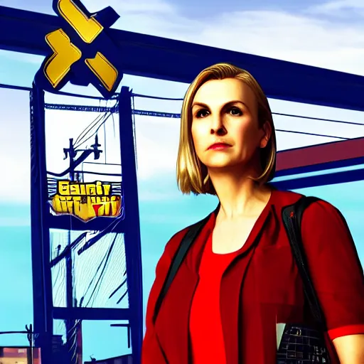 Image similar to Kim Wexler from Better Call Saul as a GTA character portrait, Grand Theft Auto, GTA cover art