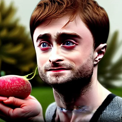 Image similar to daniel radcliffe plays a radish, film still, 8 k, trending