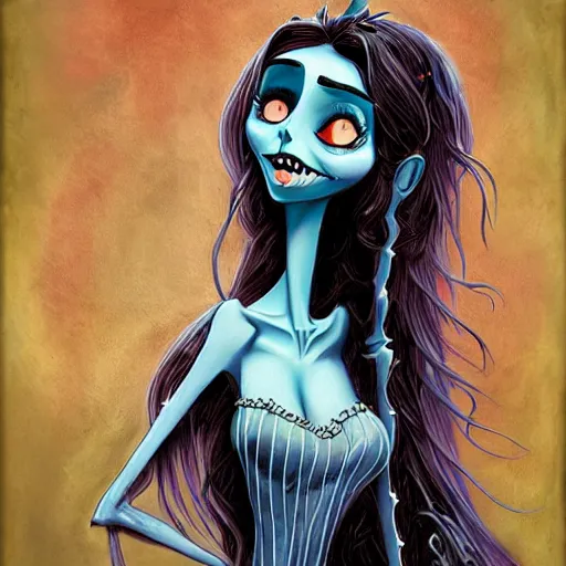 Prompt: corpse bride tango, dark, vibrant, digital art, detailed, by magali villeneuve