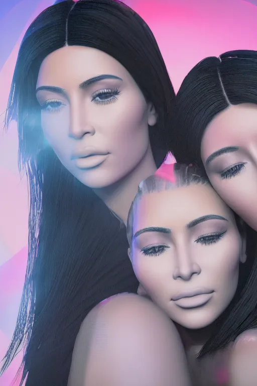 Image similar to 3d realistic dramatic infrared photo of kim kardashian and kylie jenner as schoolgirls falling in a dark subway station in Japan. Close-up portrait. There are pink palm trees and translucent glowing jellyfish flying around. Volumetric composition. Pastel colors in the style of Hiro Kiyohara, redshift, octane, trend artstation, cinematic, hyper realism, high detail, 8k