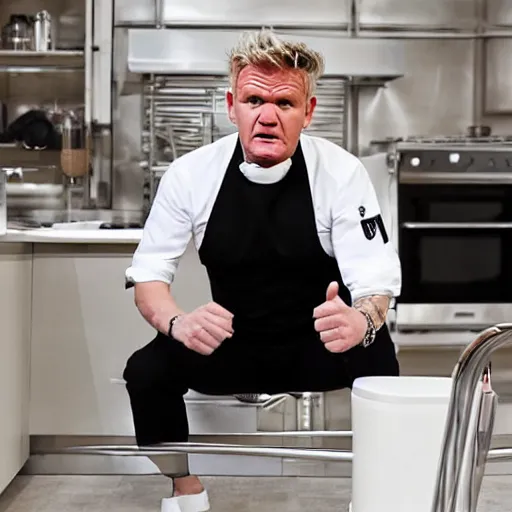 Image similar to gordon ramsay pissed off that his toilet broke, 8k, dramatic scene