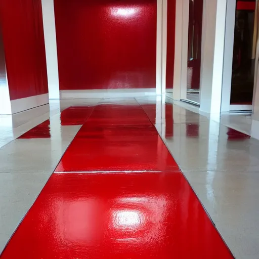 Prompt: a red metallic cube floor