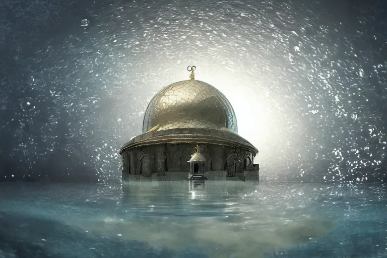 Prompt: dome science fiction underwater advanced orthodox city bubble landscape