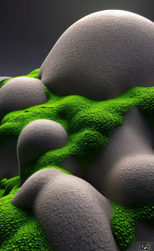 Image similar to highly detailed ultra sharp 3 d render cinematic composition of a smooth ceramic porcelain biomorphic magnolia stone nebula fluid fractal sci - fi surreal architecture landscape, granite, metallic, magnesium, marble, moss and lichen, vincent callebaut composition, mamou - mani, archviz, beautiful lighting, 8 k, unreal engine, hdr,