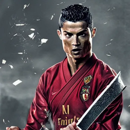 Prompt: Cristiano Ronaldo as samurai, a film still