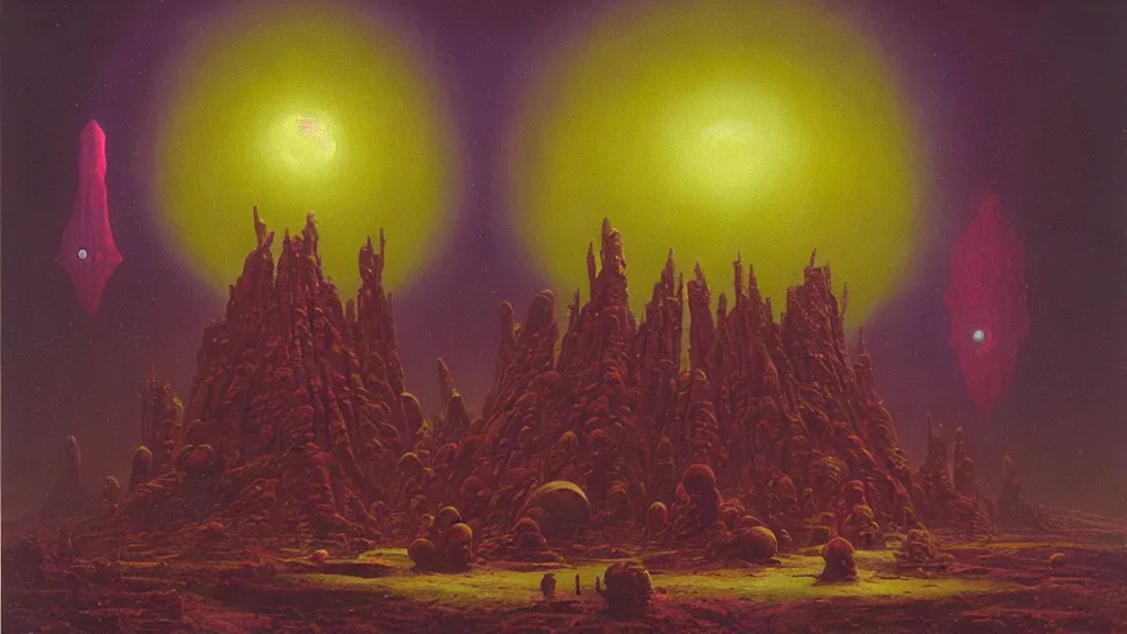 Image similar to mysterious sculpture of an alien civilization by paul lehr and john schoenherr, cinematic matte painting