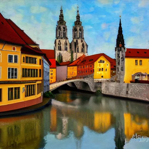 Prompt: a beautiful impasto oil painting of the city of regensburg, ratisbona, digital art