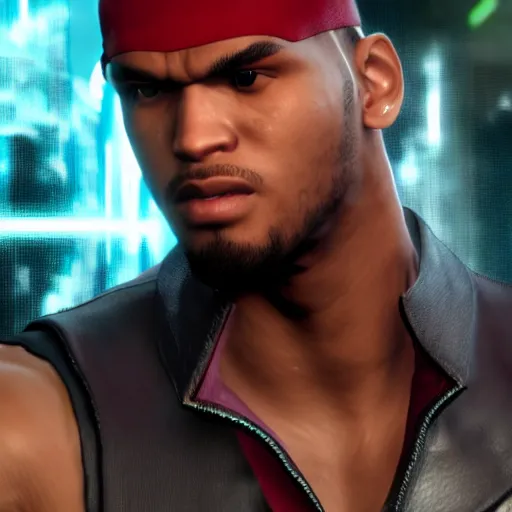 Prompt: a videogame still of Chris Brown in Tekken 7, 40mm lens, shallow depth of field, split lighting