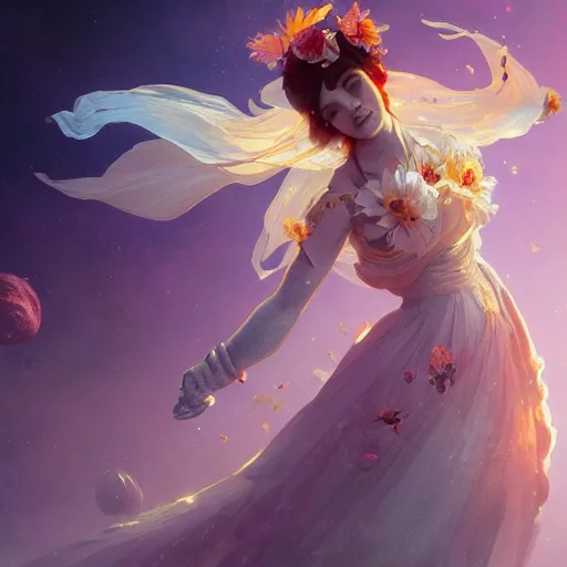 Prompt: Flower in the cosmos, highly detailed, digital painting, artstation, concept art, smooth, sharp focus, illustration, Unreal Engine 5, 8K, art by artgerm and greg rutkowski and alphonse mucha