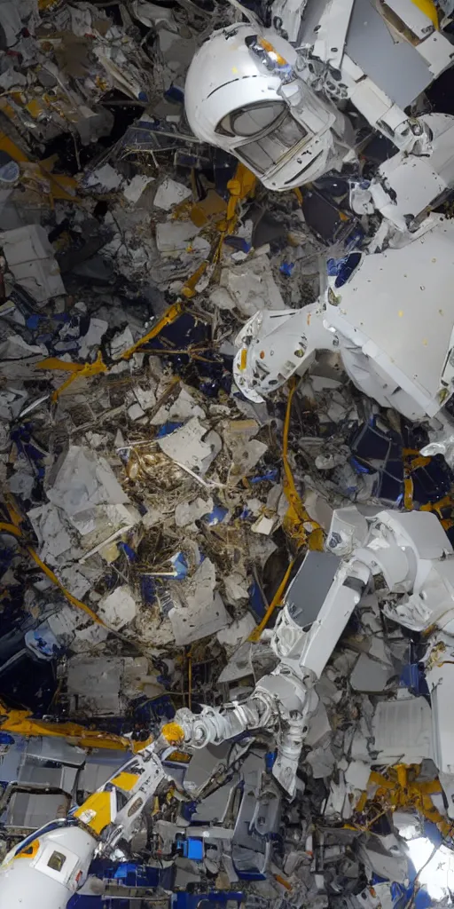 Image similar to the robot extended its mechanical arm to recover the debris in space.