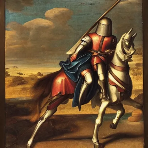 Image similar to a single tired knight returning from the crusades, baroque