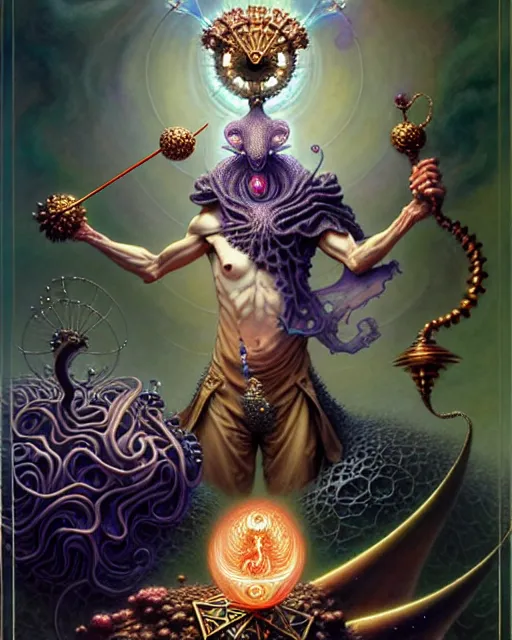 Prompt: the juggler tarot card, fantasy character portrait made of fractals, ultra realistic, wide angle, intricate details, the fifth element artifacts, highly detailed by peter mohrbacher, hajime sorayama, wayne barlowe, boris vallejo, aaron horkey, gaston bussiere, craig mullins
