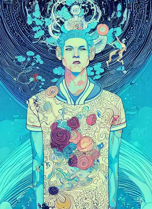 Image similar to beautiful illustration of apollo, in the style of james jean and victo ngai, mystical colors, trending on artstation