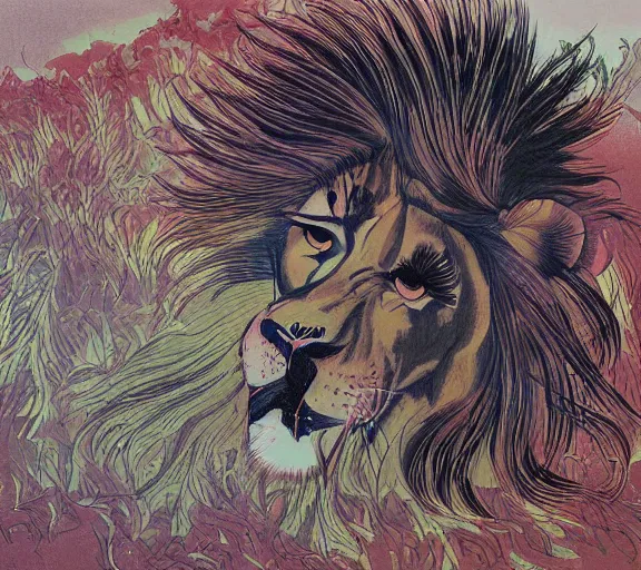 Prompt: lion painting by toshihiko uda