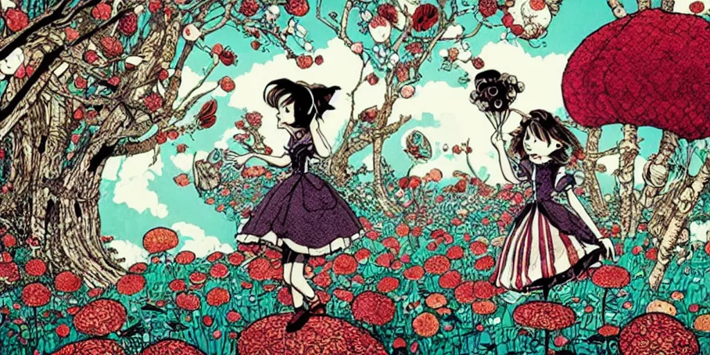 Image similar to alice in wonderland ( 2 0 1 0 ) movie still frame by yuko shimizu by murakami by tim burton