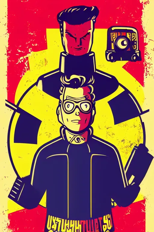 Image similar to fallout 7 6 retro futurist illustration art by butcher billy, sticker, colorful, illustration, highly detailed, simple, smooth and clean vector curves, no jagged lines, vector art, smooth andy warhol style