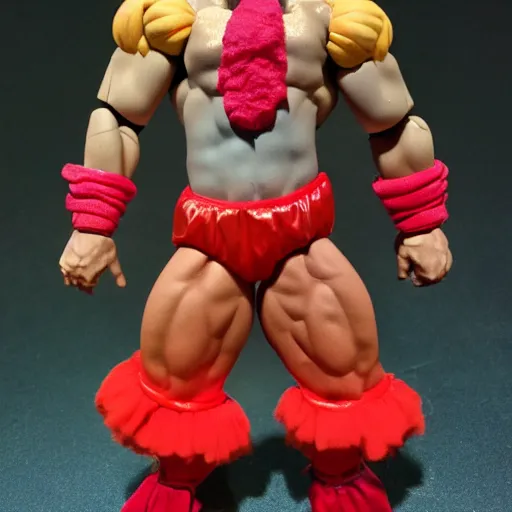 Prompt: 1 9 9 0's action figure of a buff clown wrestler, high detail, photorealistic, 8 k,