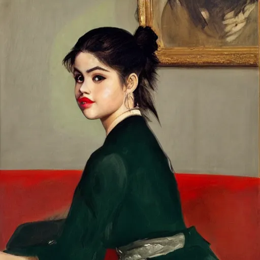 Image similar to portrait of Selena Gomez by Manet, photo real, super detailed, 4k, hd