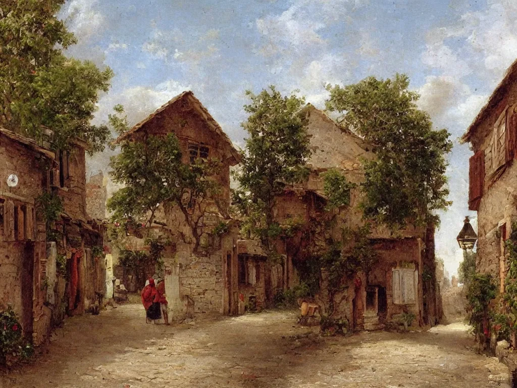 Prompt: a street in a small village, by jean - baptist monge,