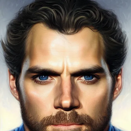 Image similar to henry cavill, closeup portrait art by donato giancola and greg rutkowski, realistic face, digital art, trending on artstation, symmetry!!